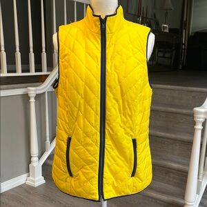 Charter Club Sunny Yellow Quilted Vest with Navy Accents